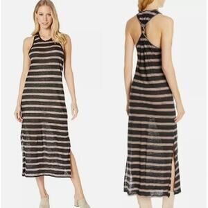 Joie NWT Brellen Twist Back Linen Tank Dress Striped Caviar Womens Size Small